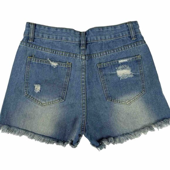 High Waist Cutoff Ripped Jean Shorts Womens Medium Button Fly - Picture 2 of 6